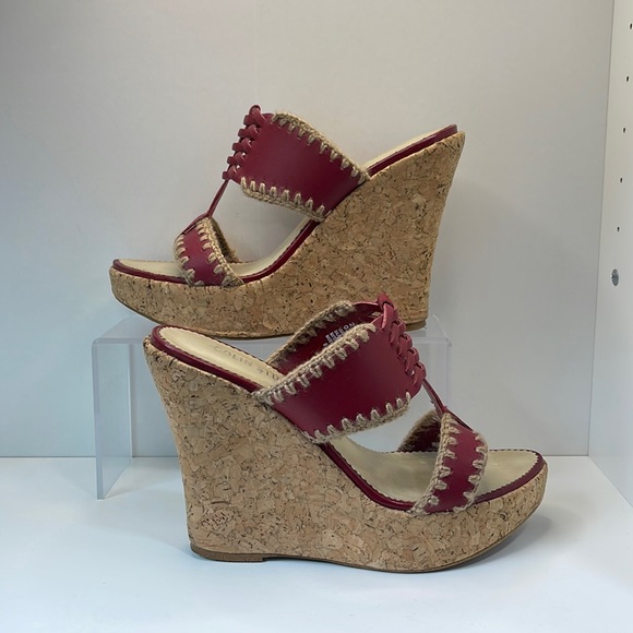 Colin Stuart Red Leather Wedge Sandals Size 8.5 - Picture 3 of 8